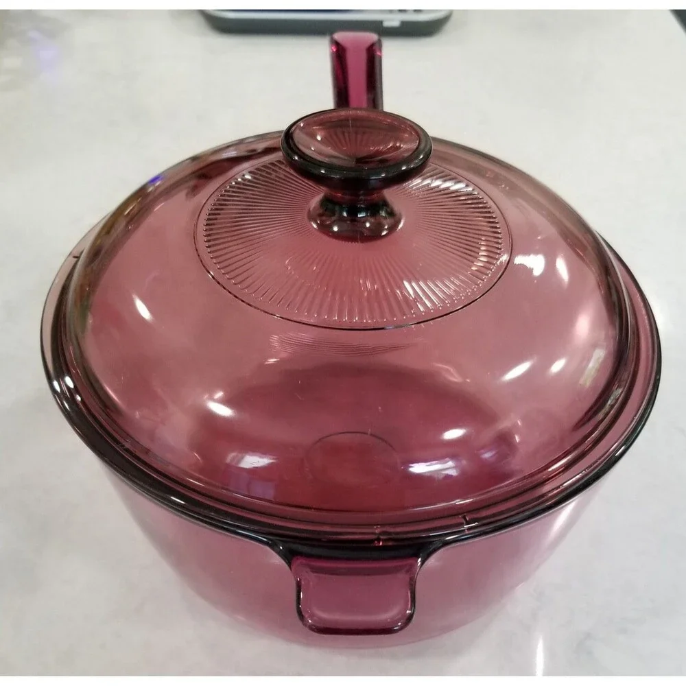 CorningWare Visions Cranberry 2.5L Saucepan w/ Lid – No Chips or Cracks